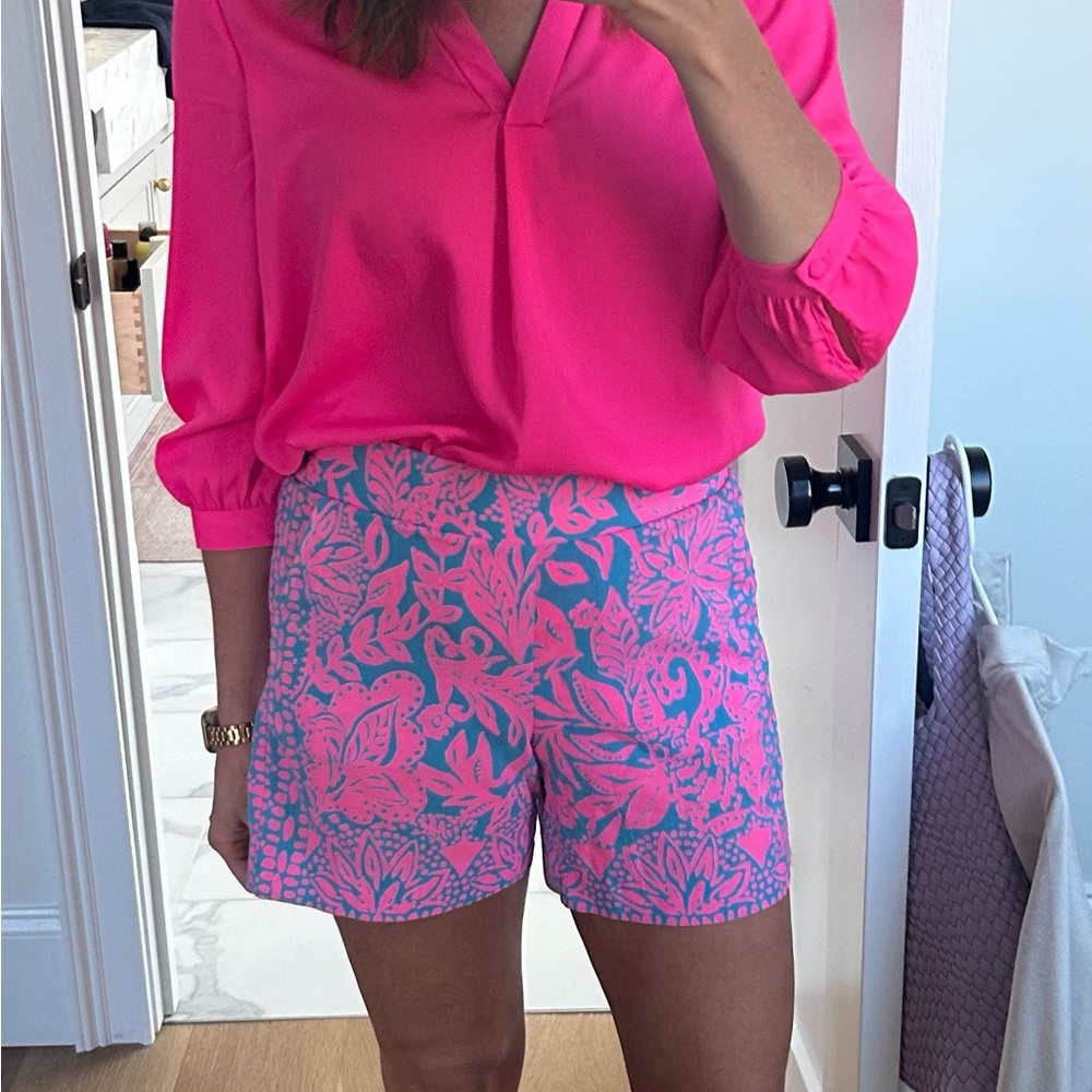 Lilly Pulitzer Hot Pink and Turquoise Floral Print Shorts